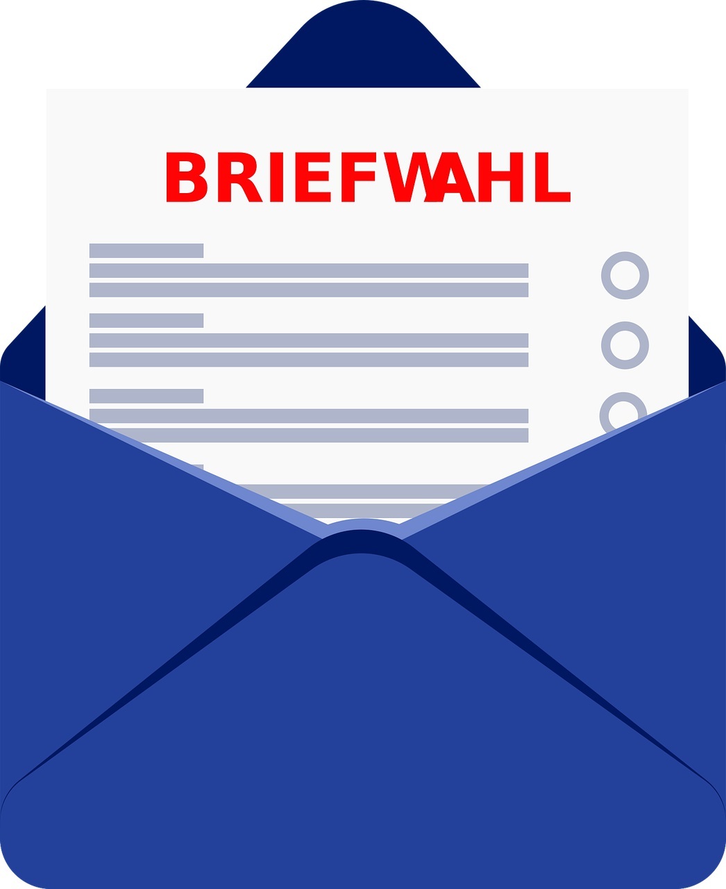 Briefwahlumschlag in blau Illustration Ein Wahlzettel schaut aus dem Birefumschlag heraus