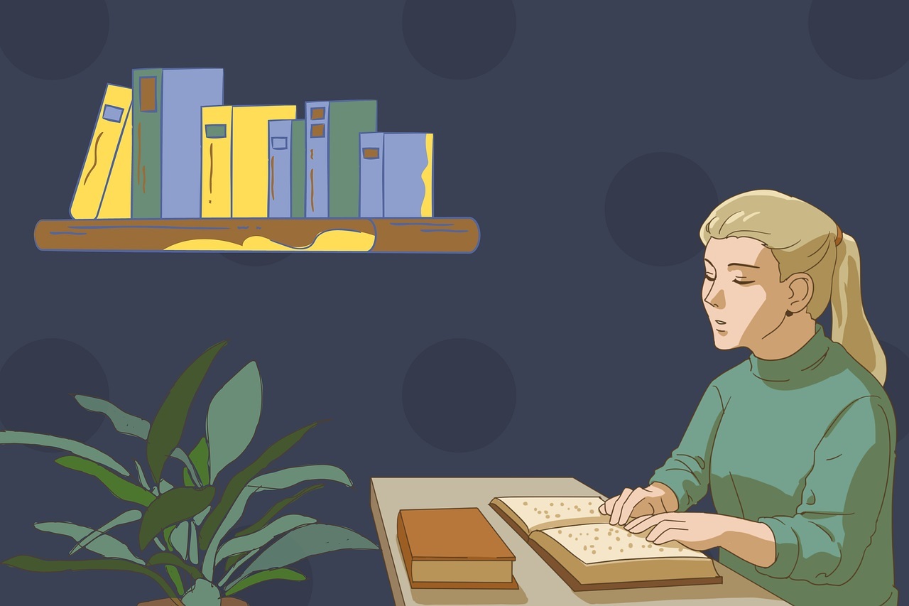 Mädchen die etwas in Blindenschrift liest Illustration