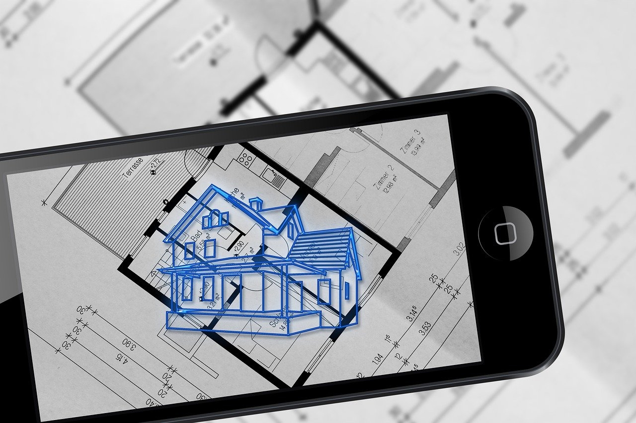 Ipadbildschirm, der eine Architekturskizze vergrößert