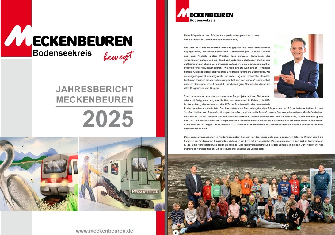 Screenshot vom Jahresbericht Schrift und Fotos auf weißem Untergrund