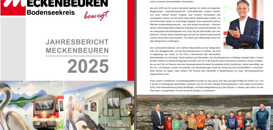 Screenshot vom Jahresbericht Schrift und Fotos auf weißem Untergrund